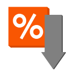 icon with percent symbol in orange square and an arrow pointing down