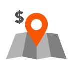 icon of a marker on a map with a dollar symbol