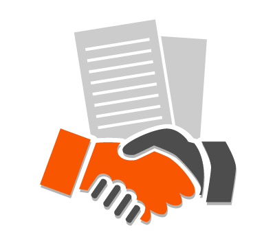 handshake with papers behind it icon
