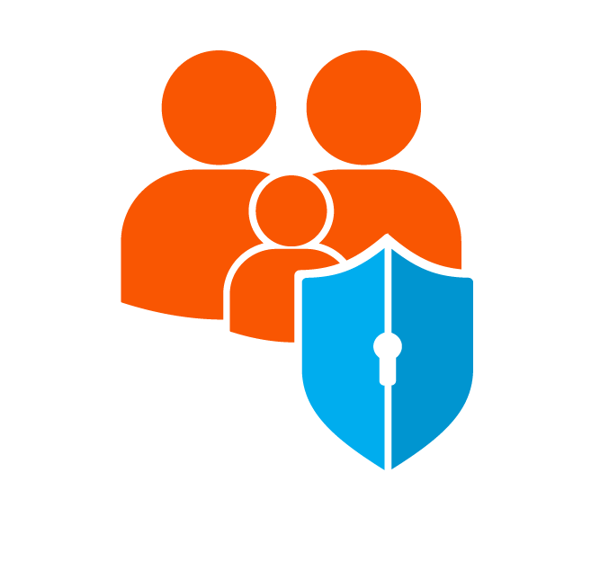 family with protective shield icon