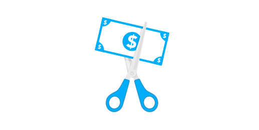 an icon of a dollar bill being cut by a pair of scissors