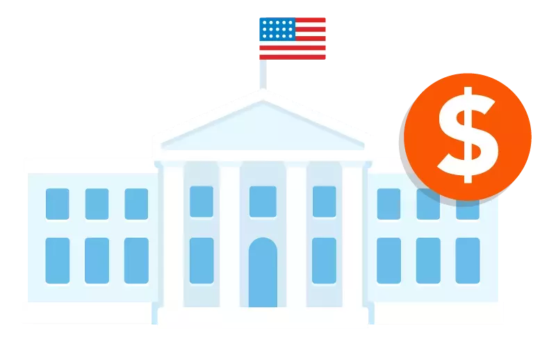 a graphic of a US building with a dollar sign